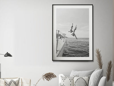 Wall Art 100cmx150cm Black and White Ocean Jump, Black Frame Canvas Payday Deals