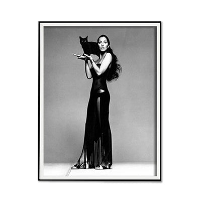 Wall Art 100cmx150cm Cher Music Black and White, Black Frame Canvas Payday Deals