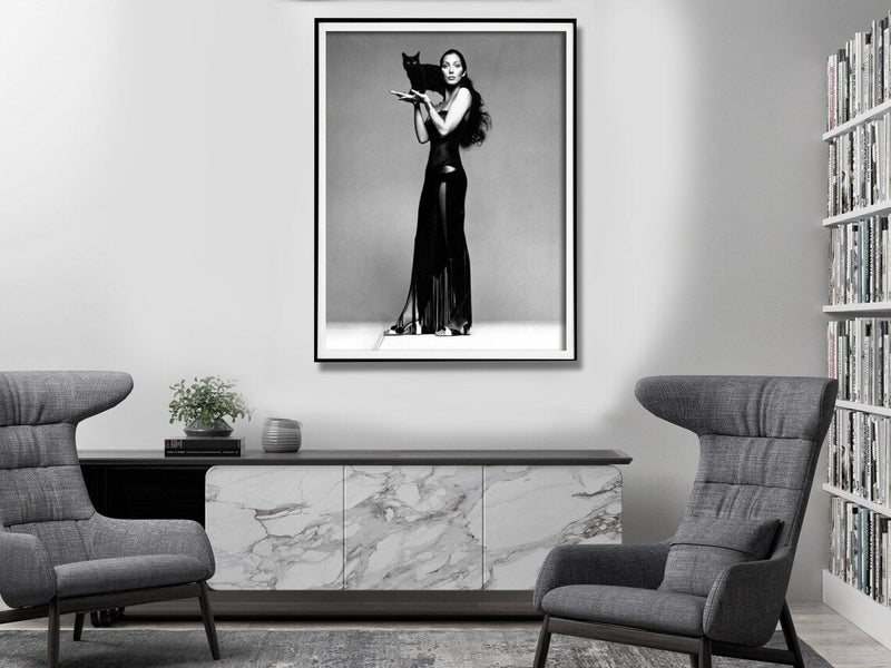 Wall Art 100cmx150cm Cher Music Black and White, Black Frame Canvas Payday Deals