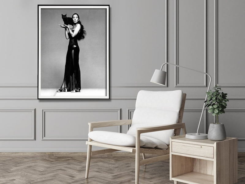 Wall Art 100cmx150cm Cher Music Black and White, Black Frame Canvas Payday Deals