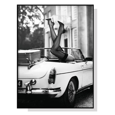 Wall Art 100cmx150cm High Heels in Classic Car Black Frame Canvas Payday Deals