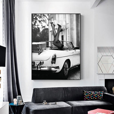 Wall Art 100cmx150cm High Heels in Classic Car Black Frame Canvas Payday Deals