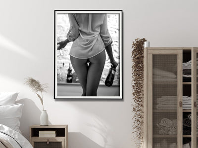 Wall Art 100cmx150cm Woman Drinking Wine , Black and White, Black Frame Canvas Payday Deals