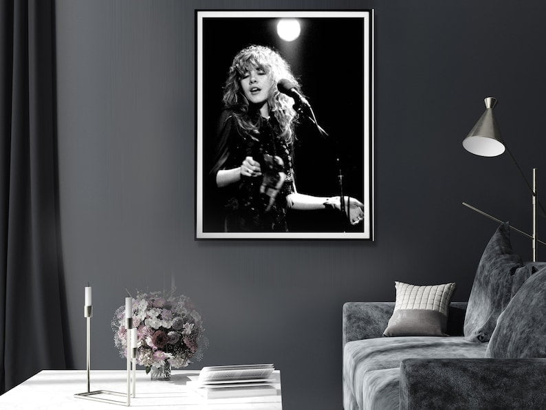 Wall Art 100cmx150cm Young Stevie Nicks in Concert Poster, Black Frame Canvas Payday Deals