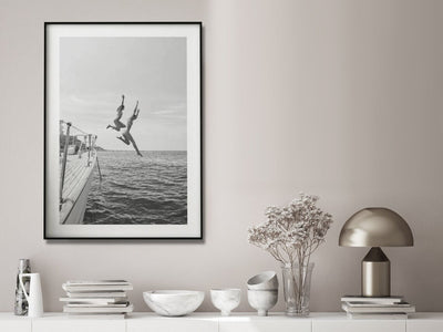 Wall Art 30cmx40cm Black and White Ocean Jump, Black Frame Canvas Payday Deals