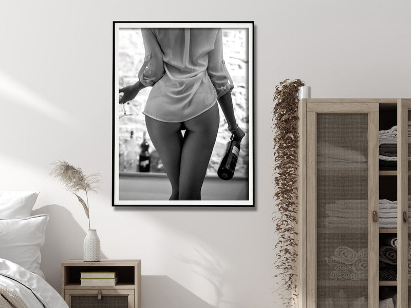 Wall Art 30cmx40cm Woman Drinking Wine , Black and White, Black Frame Canvas Payday Deals