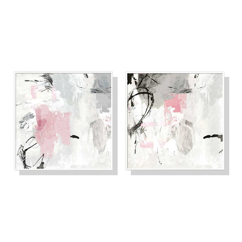 Wall Art 40cmx40cm Abstract Pink Grey 2 Sets White Frame Canvas Payday Deals