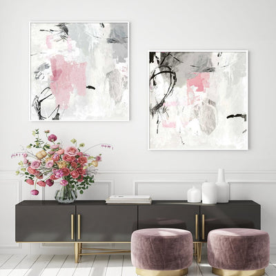 Wall Art 40cmx40cm Abstract Pink Grey 2 Sets White Frame Canvas Payday Deals