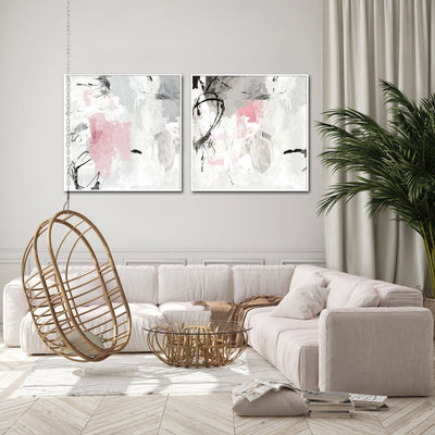 Wall Art 40cmx40cm Abstract Pink Grey 2 Sets White Frame Canvas Payday Deals