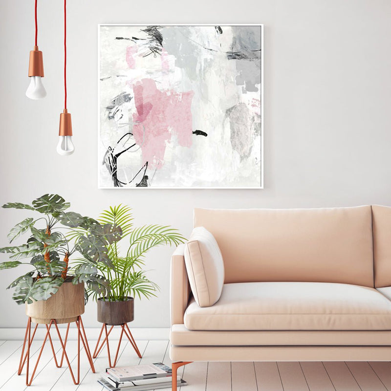 Wall Art 40cmx40cm Abstract Pink Grey 2 Sets White Frame Canvas Payday Deals