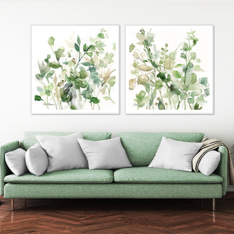 Wall Art 40cmx40cm  Sage Garden By Carol Robinson 2 Sets White Frame Canvas Payday Deals