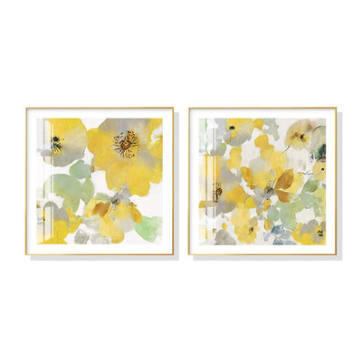 Wall Art 40cmx40cm Yellow Flowers American Style 2 Sets Gold Frame Canvas Payday Deals