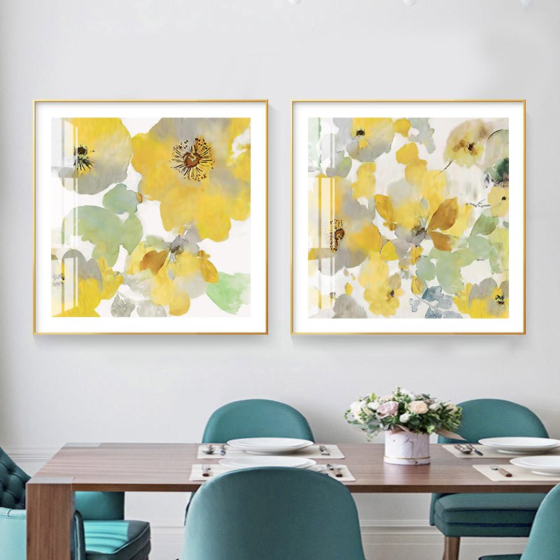 Wall Art 40cmx40cm Yellow Flowers American Style 2 Sets Gold Frame Canvas Payday Deals