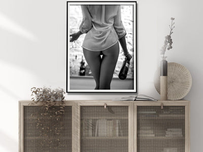 Wall Art 50cmx70cm Woman Drinking Wine , Black and White, Black Frame Canvas Payday Deals