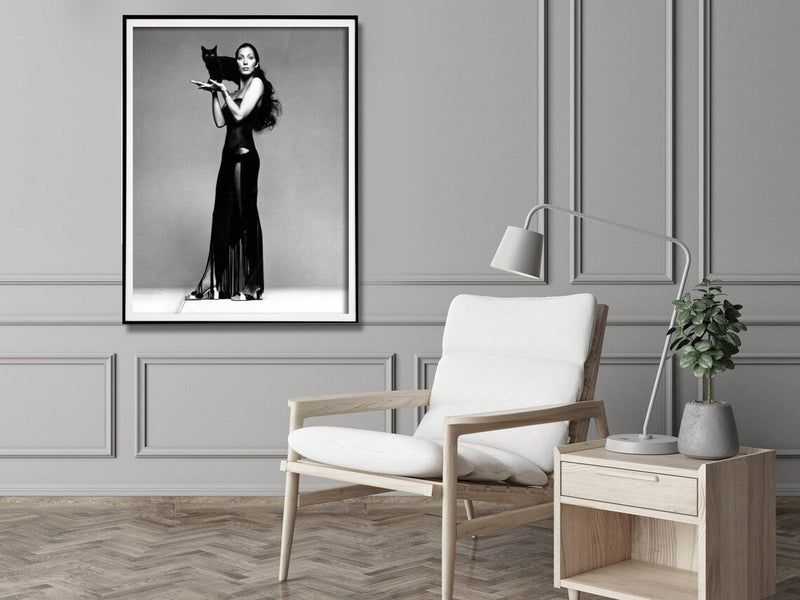 Wall Art 60cmx90cm Cher Music Black and White, Black Frame Canvas Payday Deals