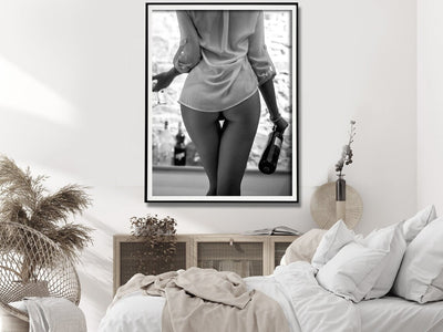 Wall Art 60cmx90cm Woman Drinking Wine , Black and White, Black Frame Canvas Payday Deals