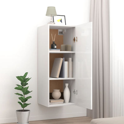 Wall Cabinet High Gloss White 34.5x34x90 cm Engineered Wood Payday Deals