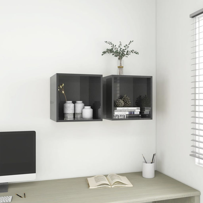 Wall Cabinets 2 pcs High Gloss Grey 37x37x37 cm Engineered Wood Payday Deals