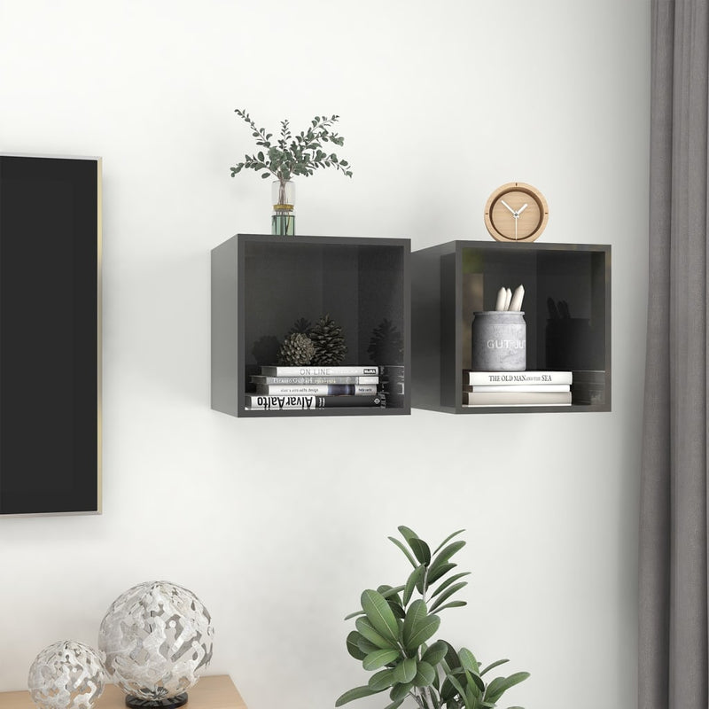 Wall Cabinets 2 pcs High Gloss Grey 37x37x37 cm Engineered Wood Payday Deals