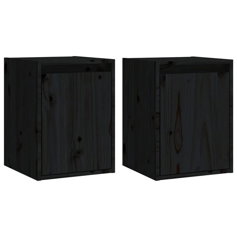 Wall Cabinets 2pcs Black 30x30x40 cm Solid Wood Pine Payday Deals