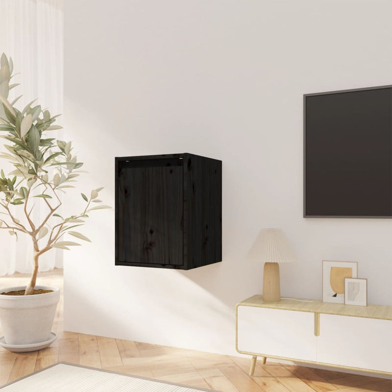 Wall Cabinets 2pcs Black 30x30x40 cm Solid Wood Pine Payday Deals
