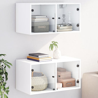 Wall Cabinets with Glass Doors 2 pcs White 68.5x37x35 cm Payday Deals