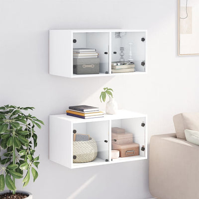 Wall Cabinets with Glass Doors 2 pcs White 68.5x37x35 cm Payday Deals
