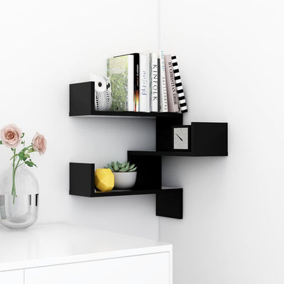Wall Corner Shelf Black 40x40x50 cm Engineered Wood Payday Deals