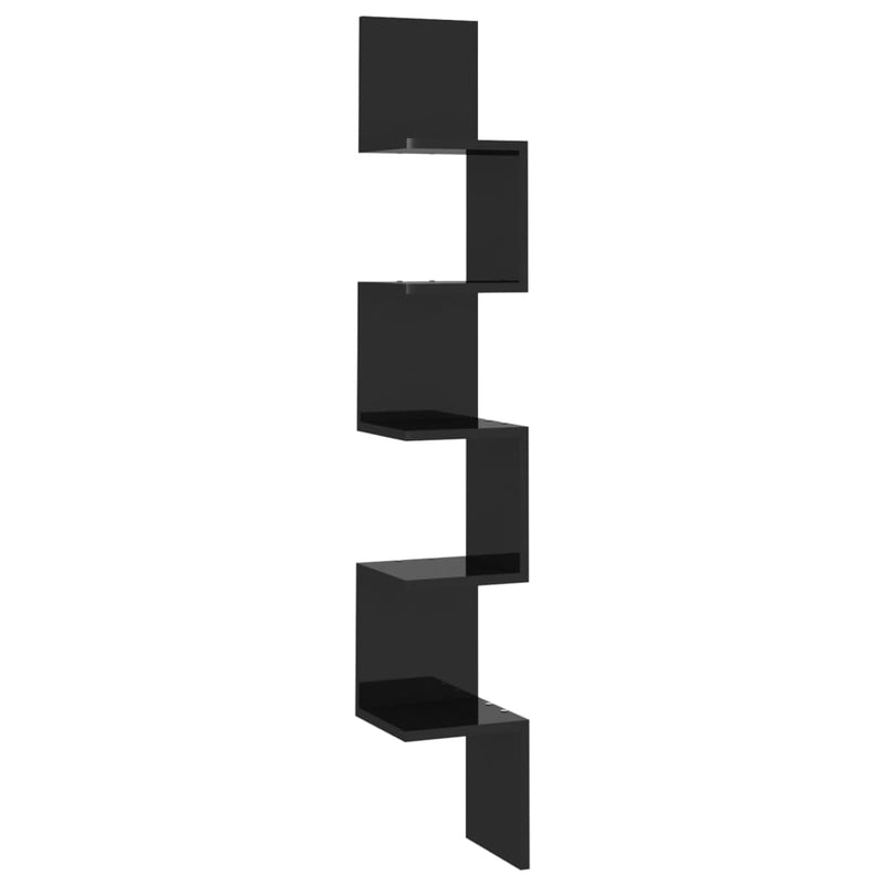 Wall Corner Shelf High Gloss Black 20x20x127.5 cm Engineered Wood Payday Deals