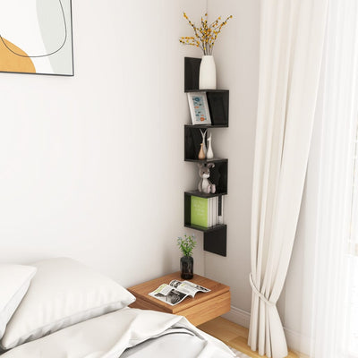 Wall Corner Shelf High Gloss Black 20x20x127.5 cm Engineered Wood Payday Deals