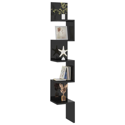 Wall Corner Shelf High Gloss Black 20x20x127.5 cm Engineered Wood Payday Deals