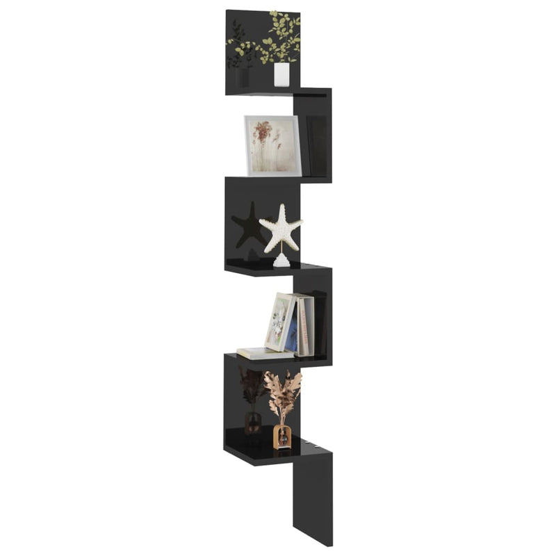 Wall Corner Shelf High Gloss Black 20x20x127.5 cm Engineered Wood Payday Deals