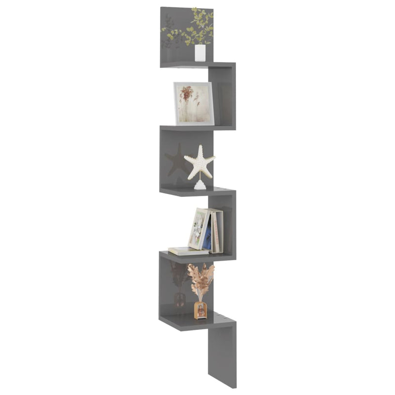 Wall Corner Shelf High Gloss Grey 20x20x127.5 cm Engineered Wood Payday Deals