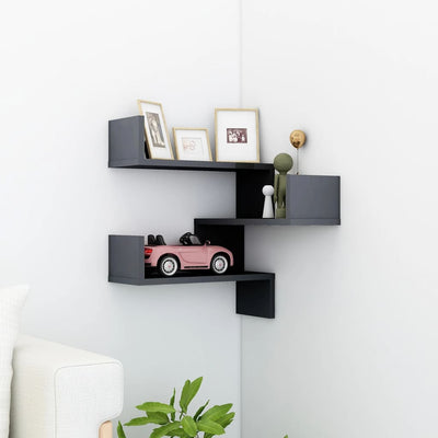 Wall Corner Shelf High Gloss Grey 40x40x50 cm Engineered Wood