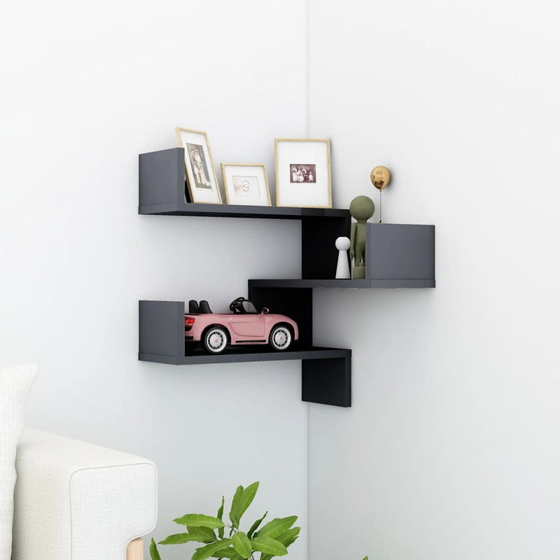 Wall Corner Shelf High Gloss Grey 40x40x50 cm Engineered Wood Payday Deals