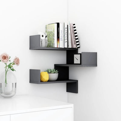 Wall Corner Shelf High Gloss Grey 40x40x50 cm Engineered Wood Payday Deals