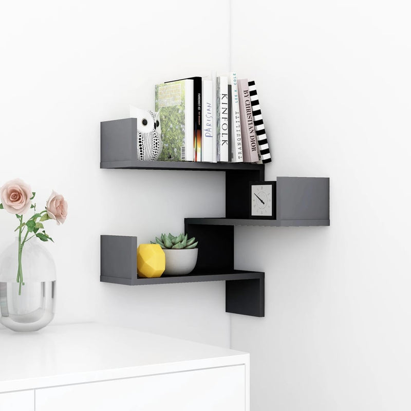 Wall Corner Shelf High Gloss Grey 40x40x50 cm Engineered Wood Payday Deals
