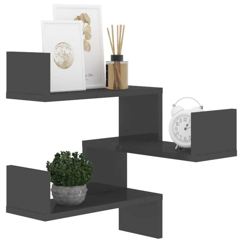 Wall Corner Shelf High Gloss Grey 40x40x50 cm Engineered Wood Payday Deals