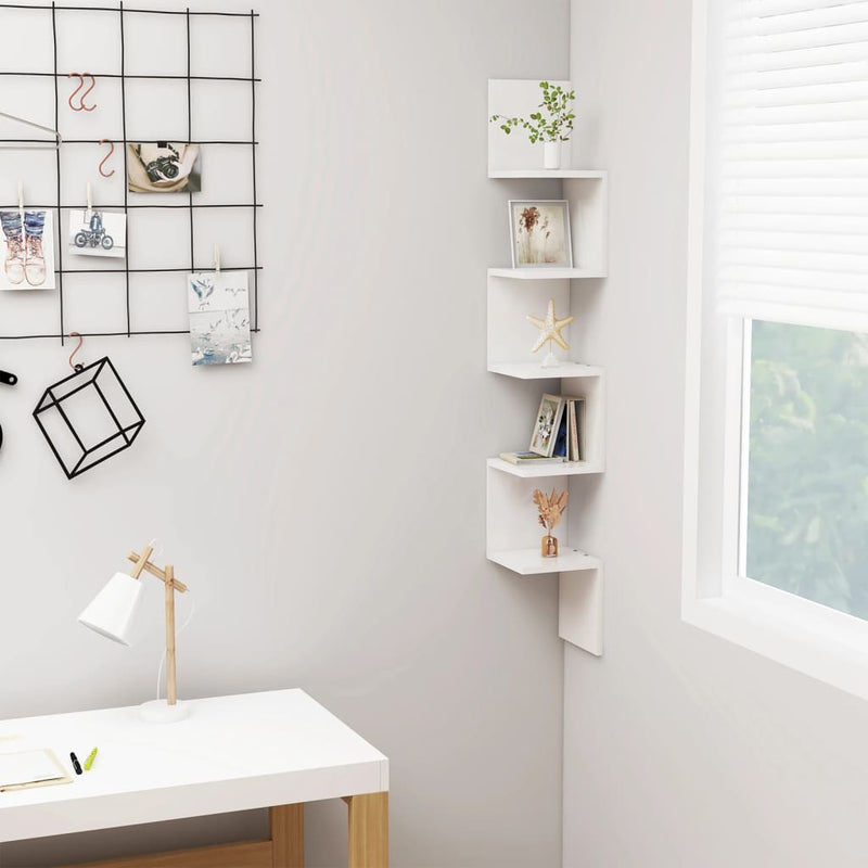 Wall Corner Shelf High Gloss White 20x20x127.5 cm Engineered Wood Payday Deals