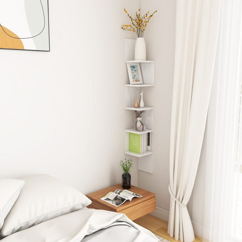 Wall Corner Shelf High Gloss White 20x20x127.5 cm Engineered Wood Payday Deals