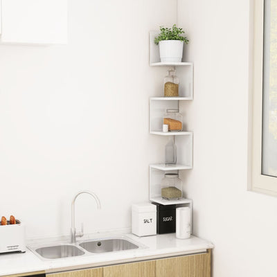 Wall Corner Shelf High Gloss White 20x20x127.5 cm Engineered Wood Payday Deals