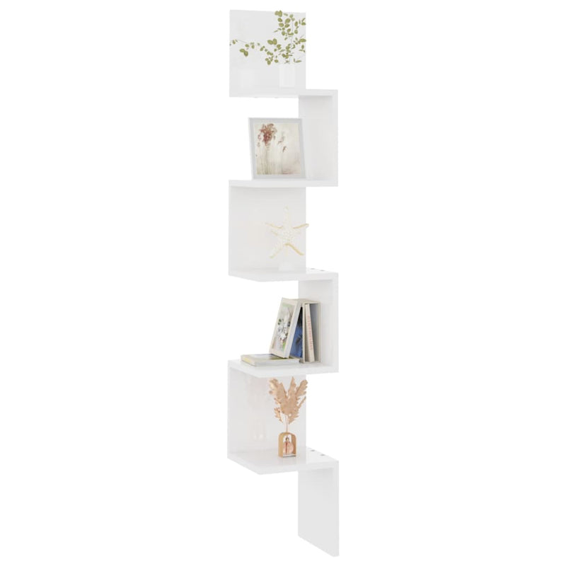 Wall Corner Shelf High Gloss White 20x20x127.5 cm Engineered Wood Payday Deals