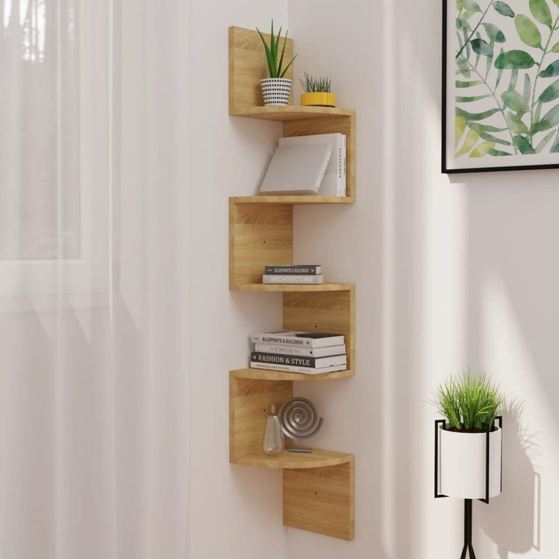 Wall Corner Shelf Sonoma Oak 19x19x123 cm Engineered Wood Payday Deals