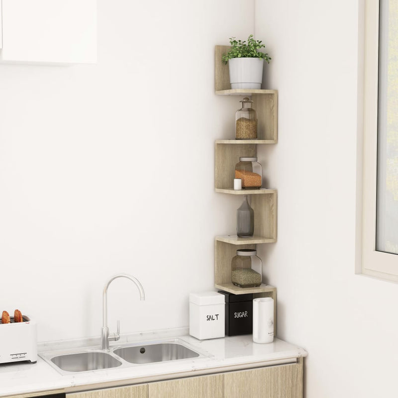 Wall Corner Shelf Sonoma Oak 20x20x127.5 cm Engineered Wood Payday Deals