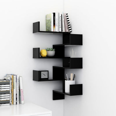 Wall Corner Shelves 2 pcs Black 40x40x50 cm Engineered Wood Payday Deals