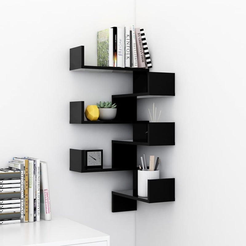 Wall Corner Shelves 2 pcs Black 40x40x50 cm Engineered Wood Payday Deals