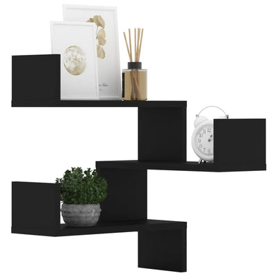 Wall Corner Shelves 2 pcs Black 40x40x50 cm Engineered Wood Payday Deals