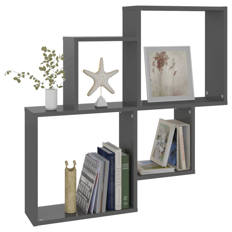 Wall Cube Shelf High Gloss Grey 80x15x78.5 cm Engineered Wood Payday Deals