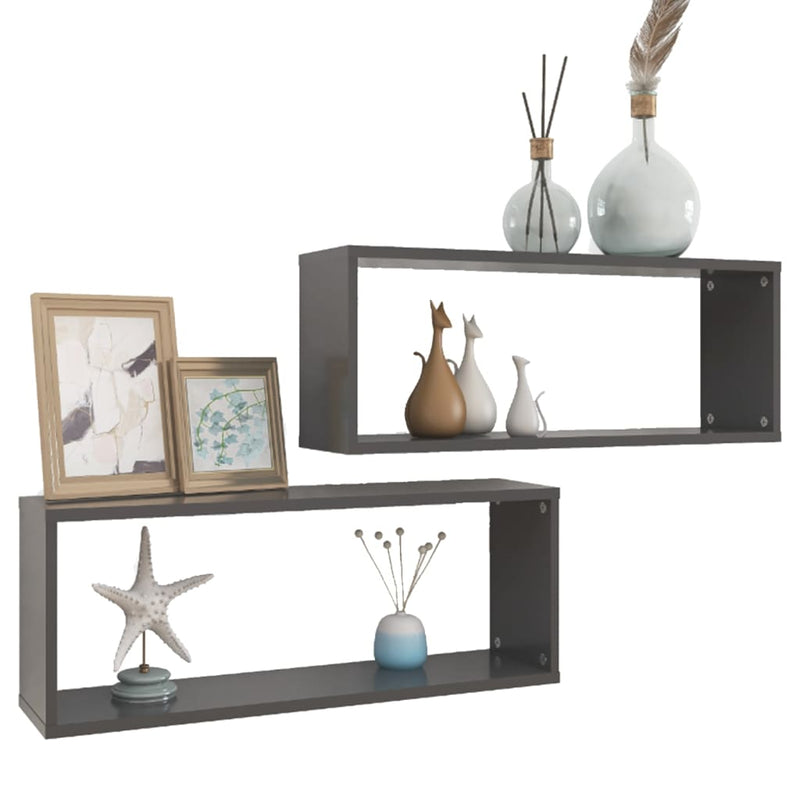 Wall Cube Shelves 2 pcs Grey 60x15x23 cm Engineered Wood Payday Deals