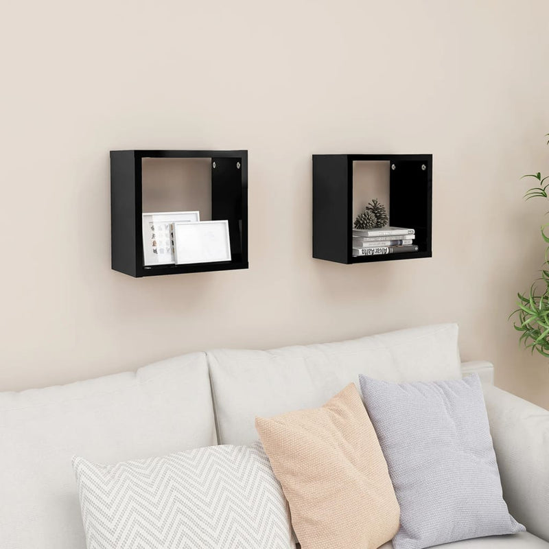 Wall Cube Shelves 2 pcs High Gloss Black 26x15x26 cm Payday Deals